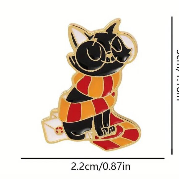 Harry Potter Cat Enamel Pin - Cute Wizard Cat with Scarf - Picture 3 of 3